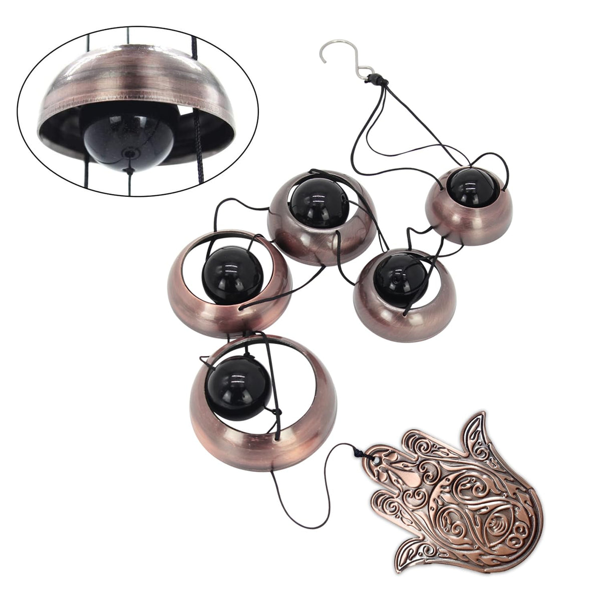 Copper Hand of God Temple Wind Chime for Porch (5 Buddha Bell)