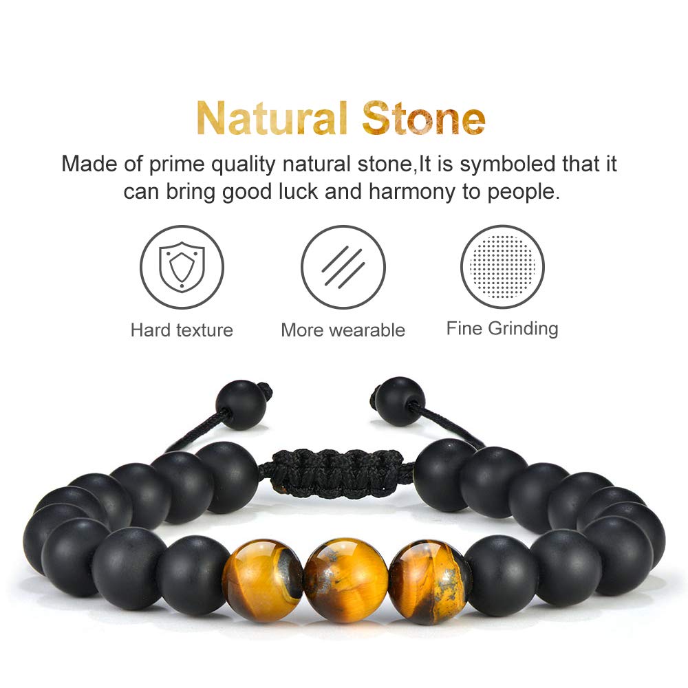 Bracelets for Men Gifts (Black Matte Agate Tiger Eye Bracelet)