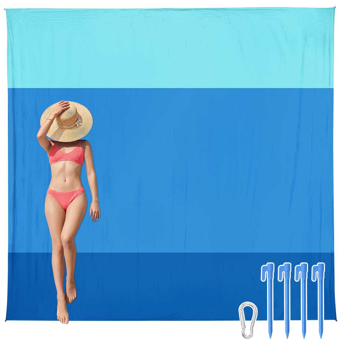 Beach Blanket Waterproof Sandproof (Threeblue / 79“×83”)