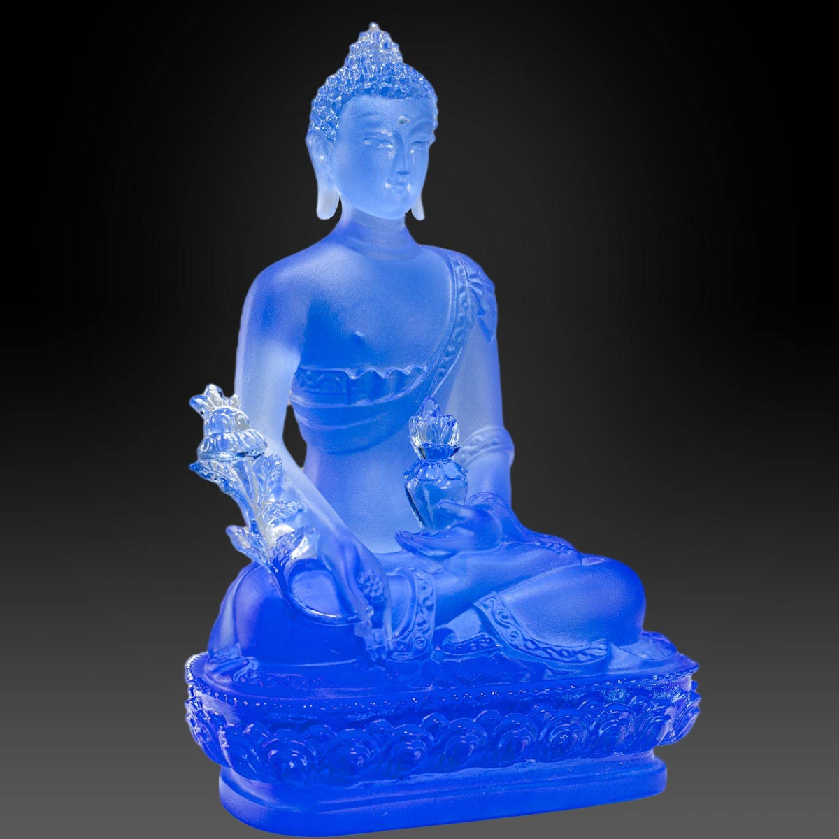 Small Crystal Medicine Buddha Statue for Indoor Home Decor (Blue)