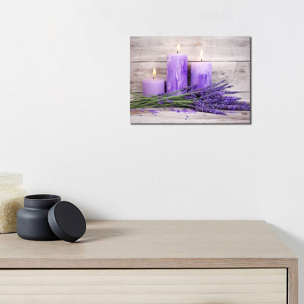 Purple Lavender Spa Bathroom Decor Purple Candles Lavender Flowers Pictures Wall Decor Zen Meditation Artwork for Living Room Bedroom Spa Room Decor (Artwork 01 / 18"L x 12"W)