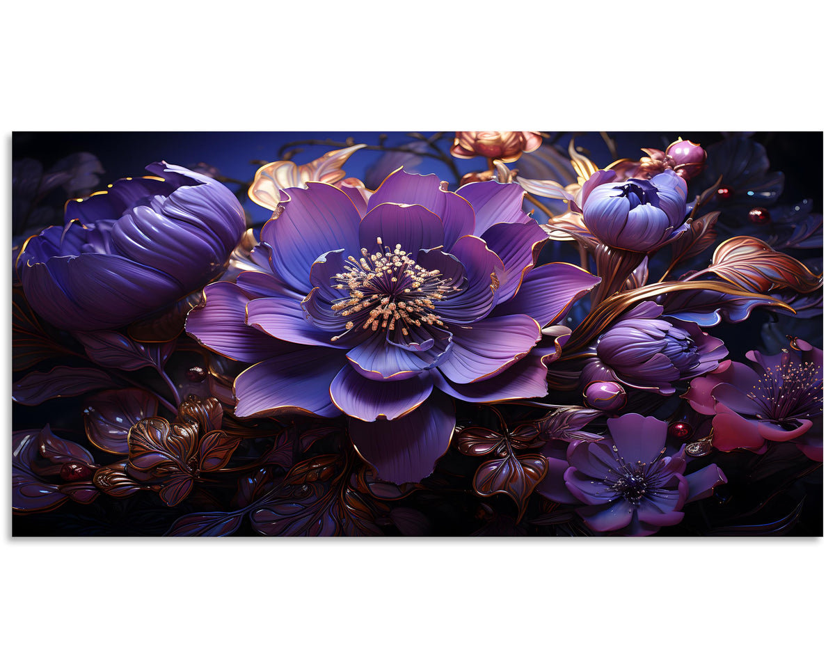1 Pcs Purple Canvas Art Purple Wall Art Abstract Flower Picture Plum Color Flowers Pictures Print on Canvas Stretched and Framed for Wall Decor Living Room Bedroom Decor 12x24 inch (24"L x 12"W / Purple Flower 4)