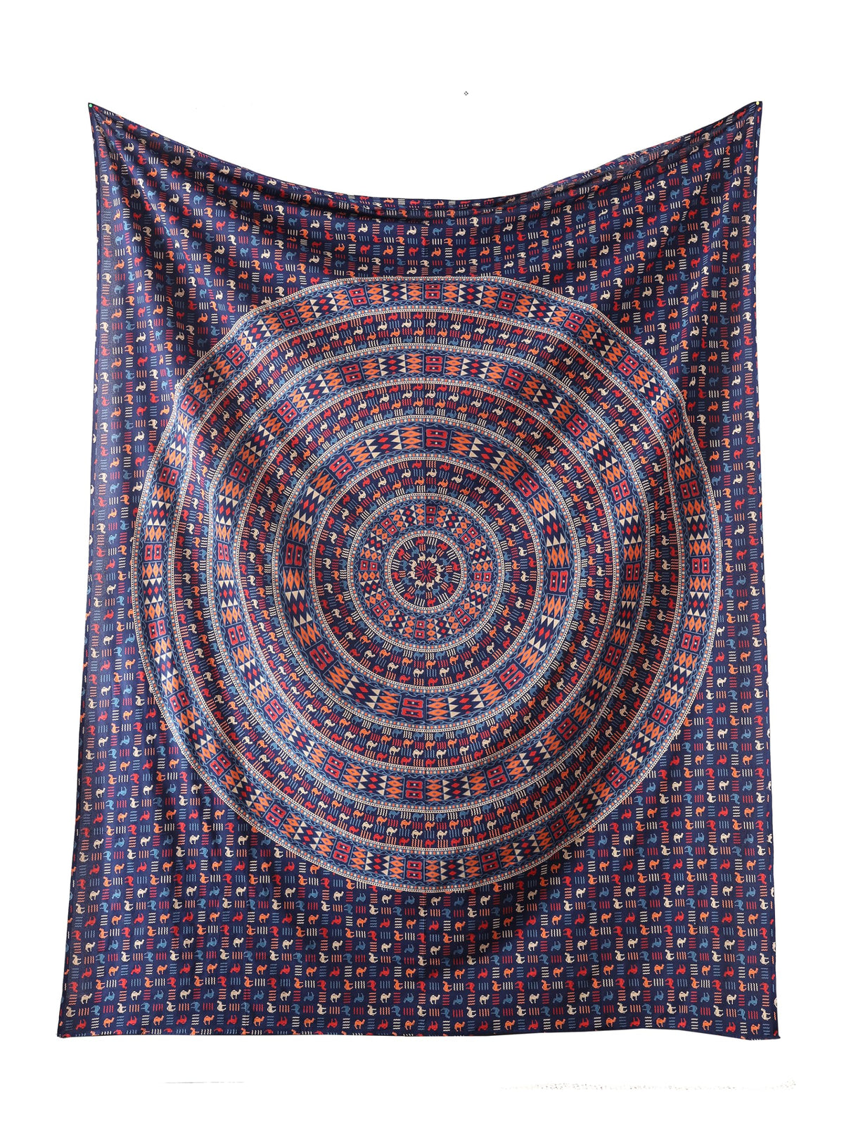 Queen Mandala Hippie Hippy Camel Ethinic Psychedelic Tapestry Wall Hanging (105L" x 81W" / Camel Blue Orange)