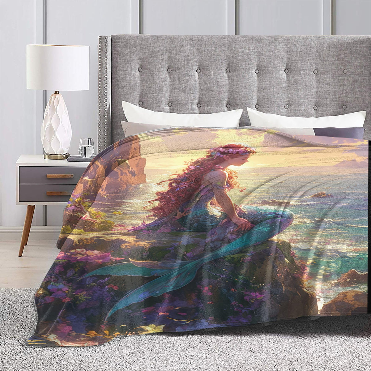 Mermaid Fleece Blanket Ocean Nautical Gifts Room Decor 60"x80" (Mermaid / 60"X80")