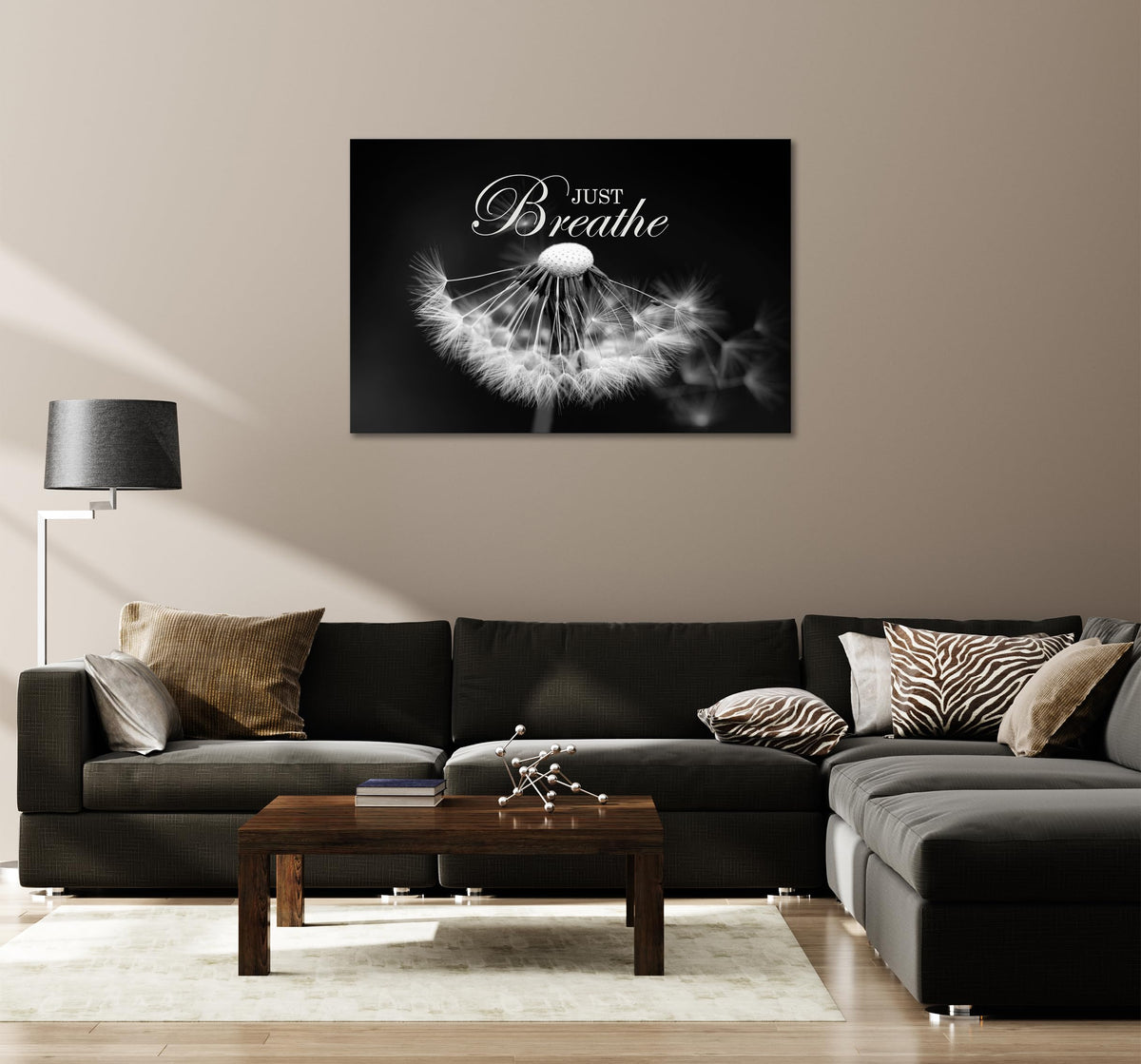 Zen Wall Art Just Breathe Canvas Picture Positive Inspirational Dandelion Framed Artwork Poster Mental Health Office Pictures Wall Decor for Bathroom (24"L x 36"W / Dandelion-04)