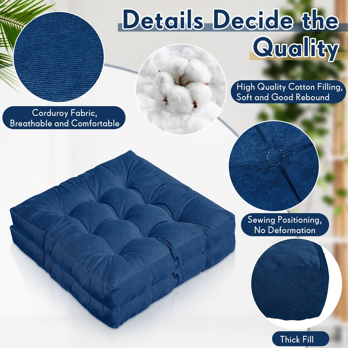 4 Pcs Navy Blue Large Floor Pillow Cushion (Square 22 x 22 / Navy Blue)