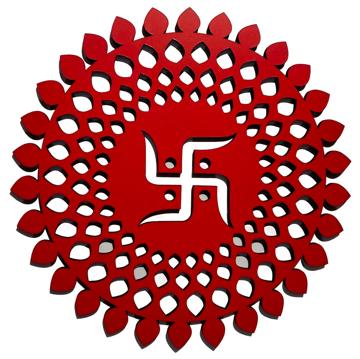 Red Round Decorative Wall Art Mdf Wooden Chakra For Temple (MANDALA -Red / 6"L x 6"W)
