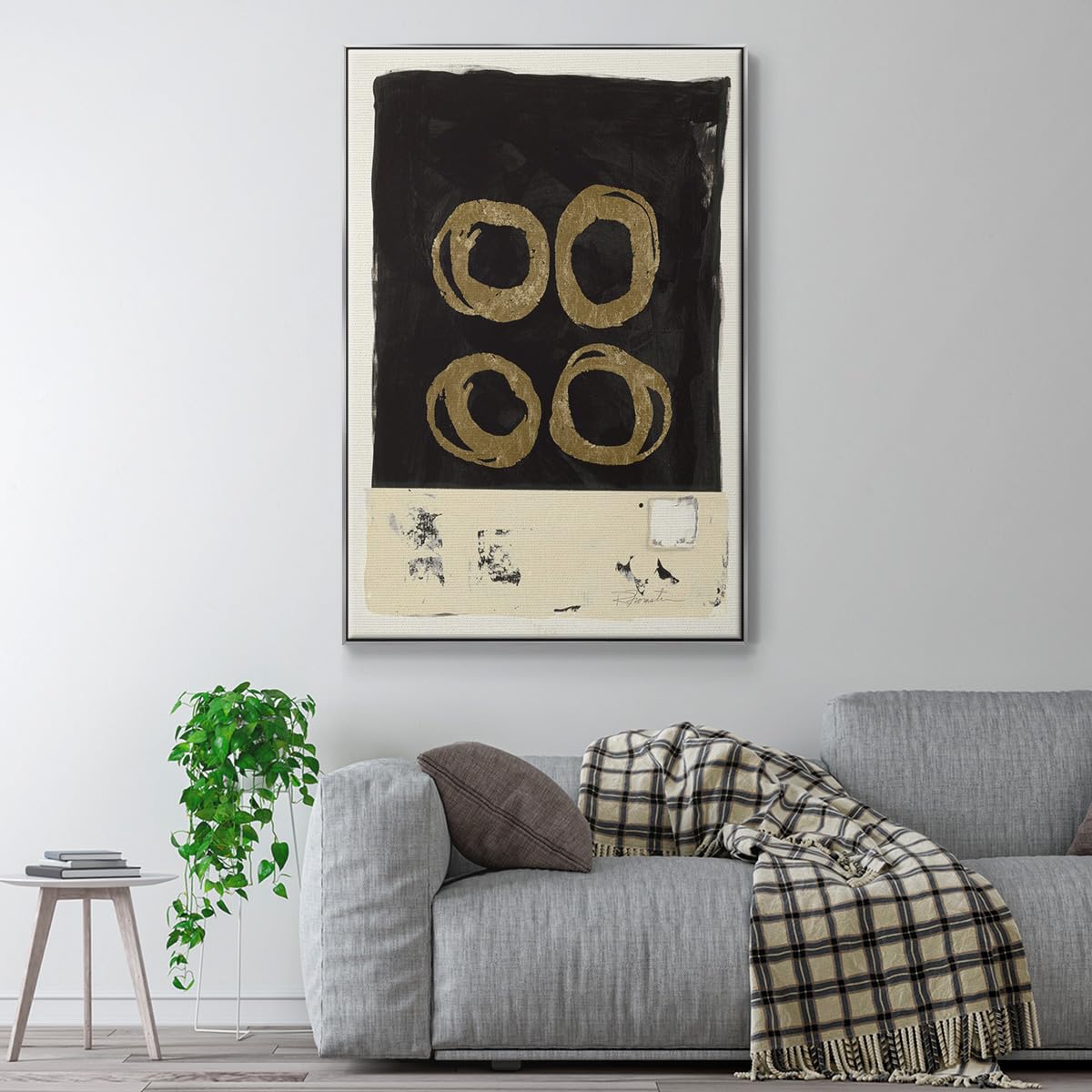 Canvas Silver Floating Frame Art Picture & Prints Black Golden Geometric Sphiral Patterns Abstract Artwork for Bedroom Office Home Decor (25"L x 17"W / Standing Strong II)