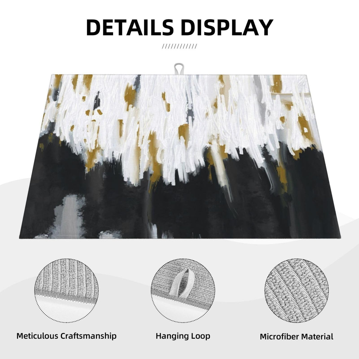 Abstract Black Ombre White Gold Dish Drying Mat 18x24 Inch (Black White)