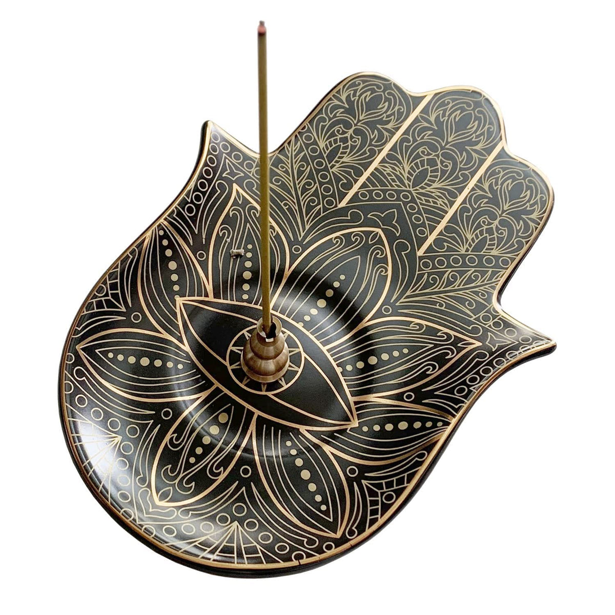 Ceramic Hamsa Hand Incense Holder (Black)