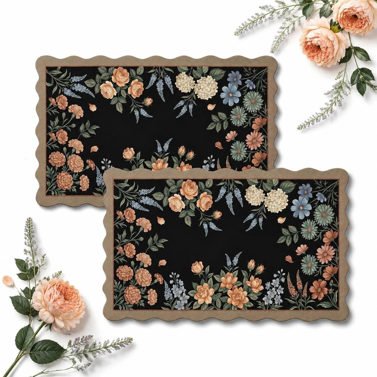 Scalloped Dish Drying Mat 2 (Vintage Floral 2 / 12x19 inch)