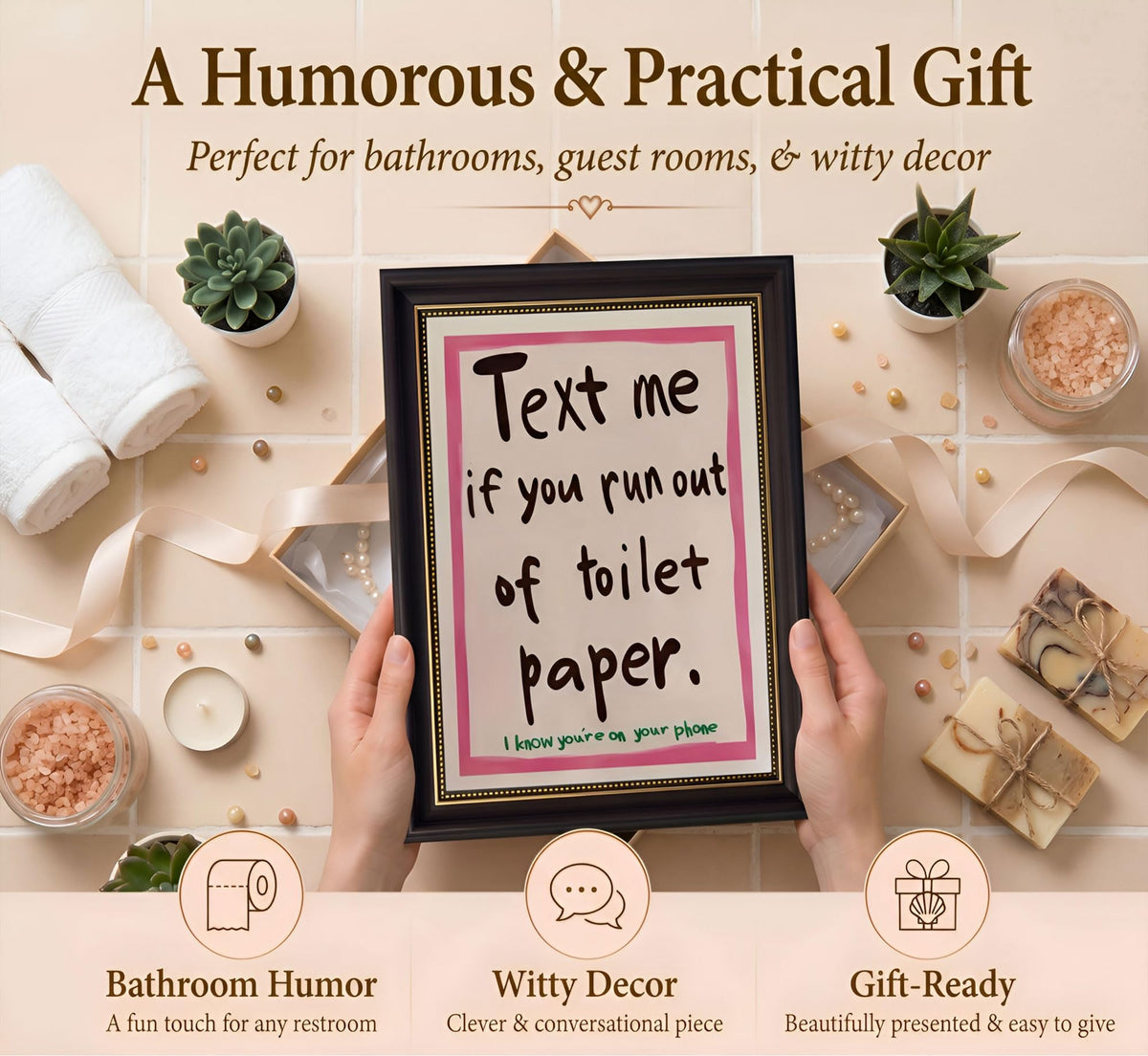 Dark Brown Framed Text Meif You Runoutof Toiletpaper Wall Art 9x11in (Bathroom Quotes / 11"L x 9"W)