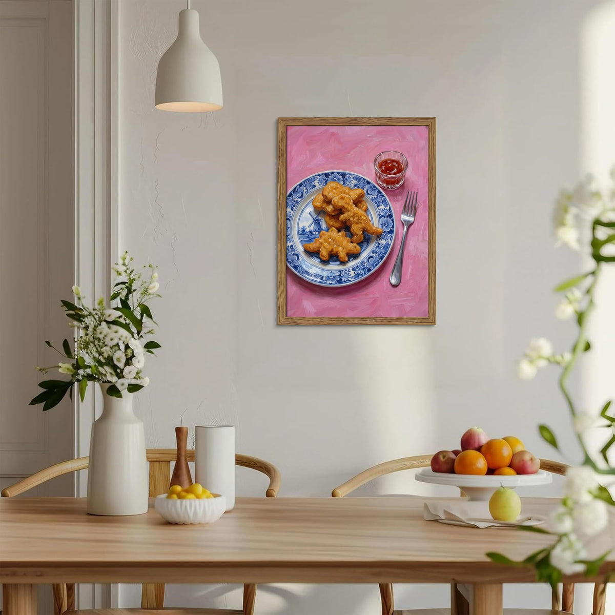 Framed Funny Kitchen Wall Art (Dinosaur Chicken Nuggets / 24"L x 16"W)