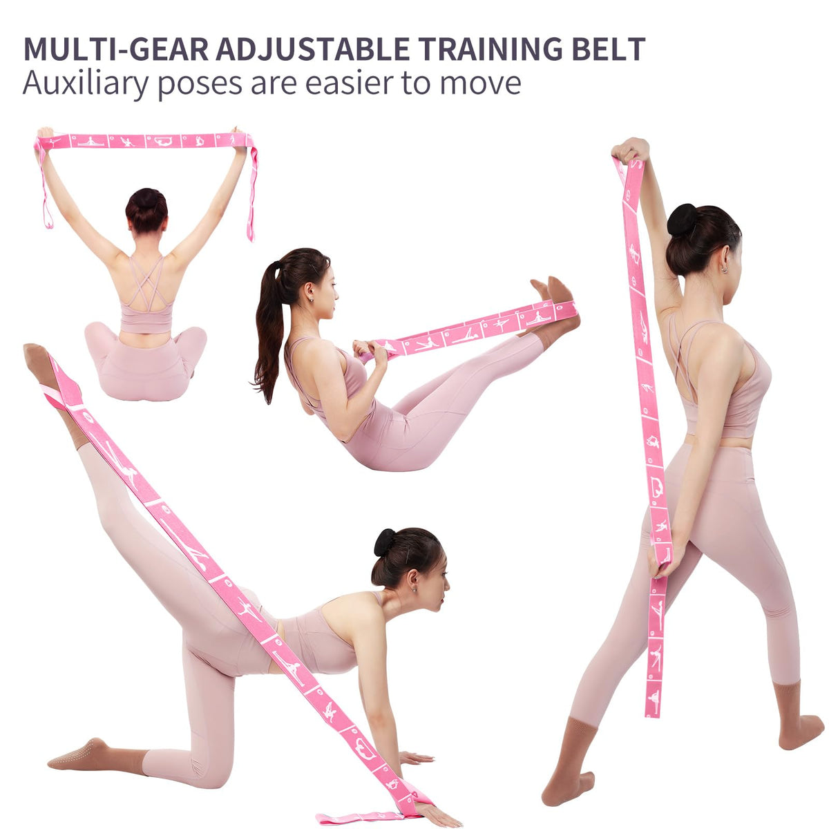 Yoga Blocks Set of 2 with 12 Loop Stretch Band and Carry Bag (Pink+Pink)