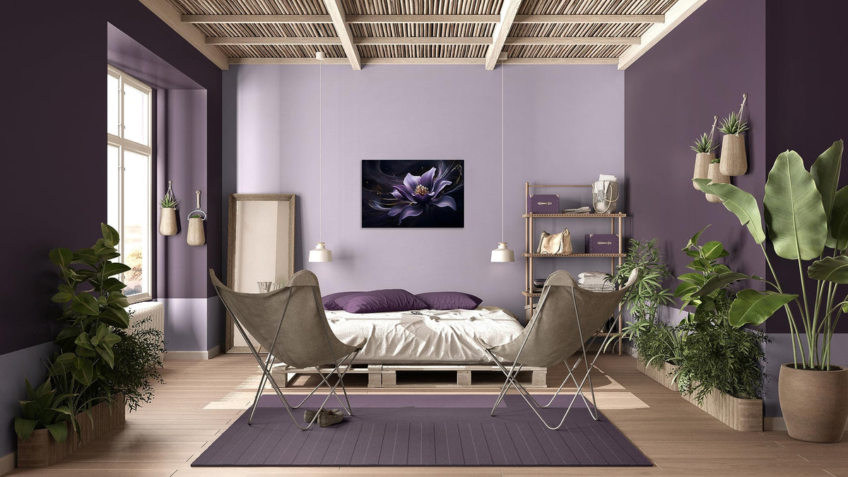 1 Pcs Wall Art Purple Canvas Wall Art Purple Wall Decor Purple Flower with Black Swirls Print on Canvas Flower Picture for Bedroom Home Decor Living Room Stretched and Framed 24x36 inch (36"L x 24"W / Purple Flower 5)