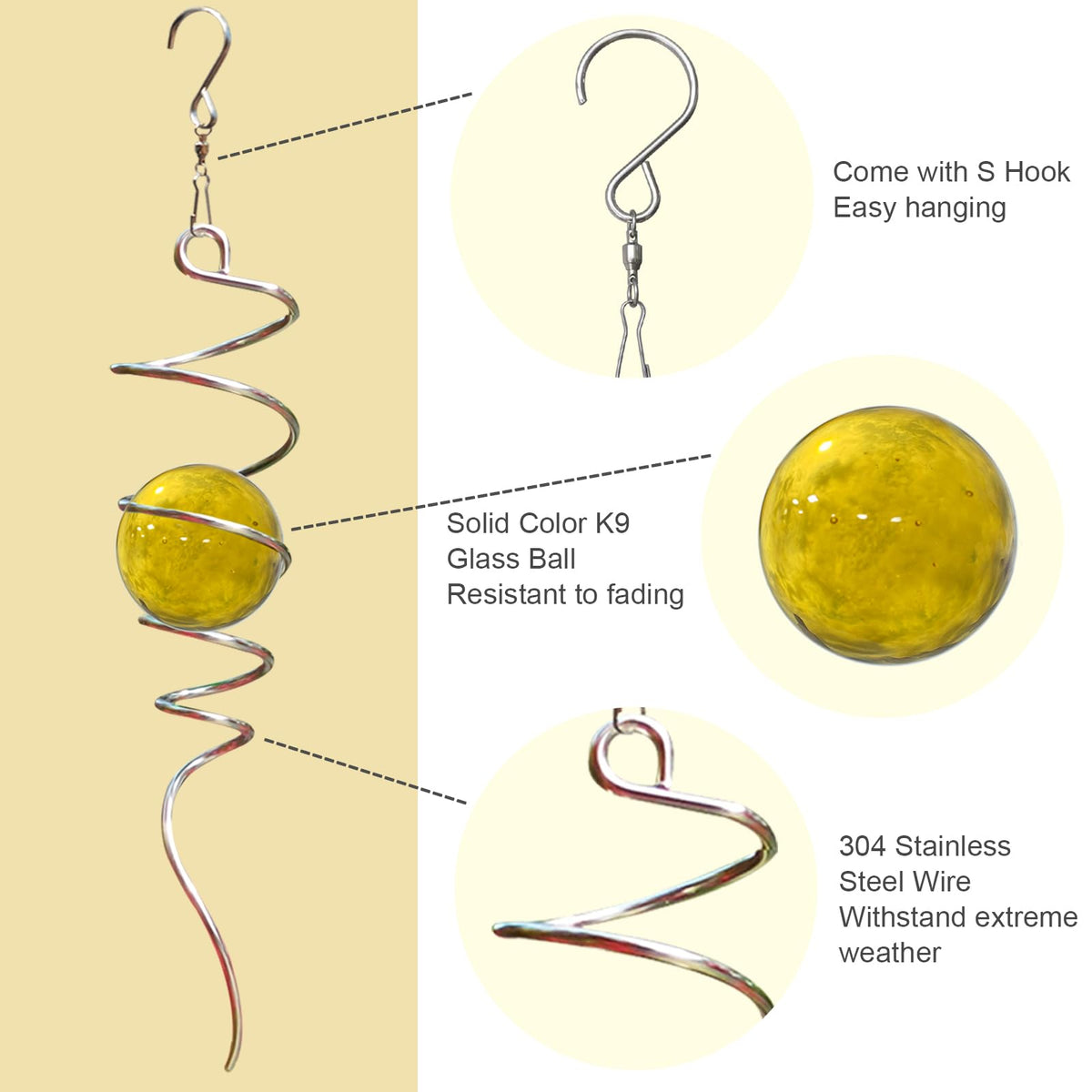 Gazing Ball Spiral Tail with Gold Glass Orb (Gold Glass Orb)