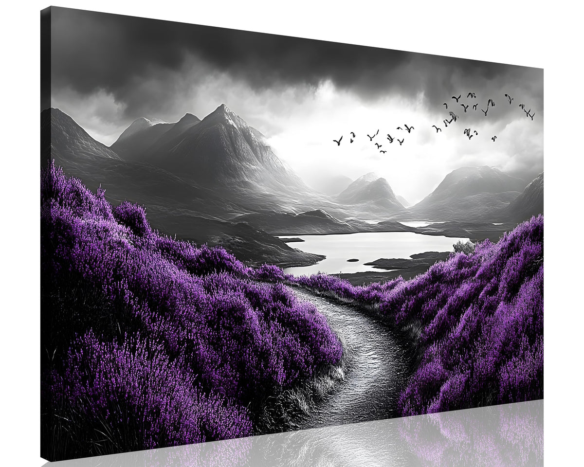 1 Panel Purple Picture for Bedroom Purple Flowers Landscape Paintings Canvas Wall Art Purple Pictures on Canvas Stretched and Framed for Home Decor Living Room Bedroom Wall Art 16x24 inch (24"L x 16"W / Purple Flower 11)
