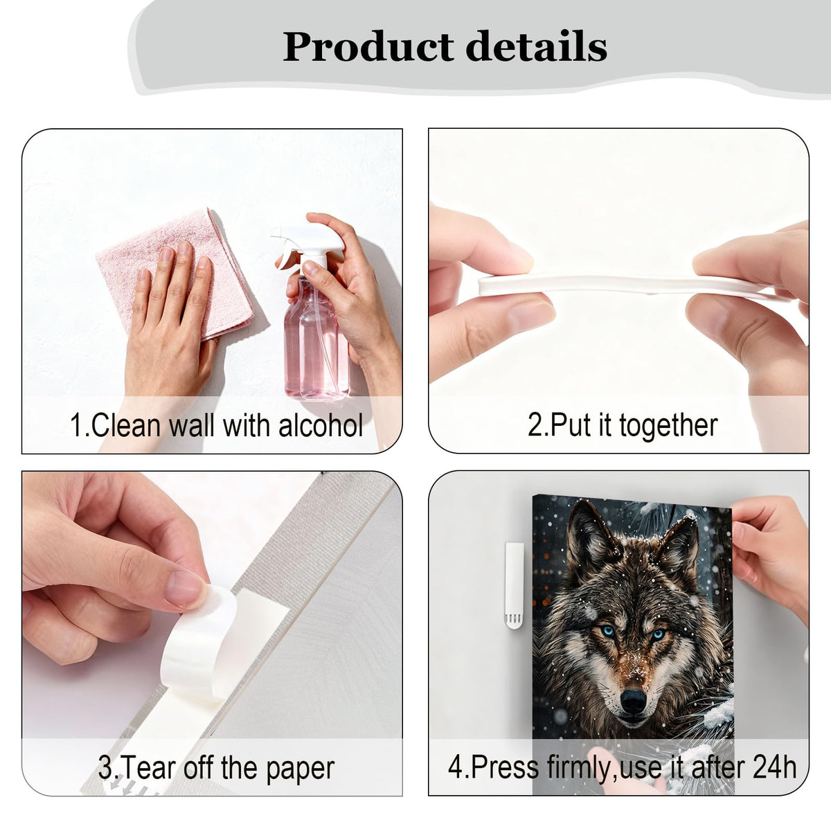3 Piece Framed Canvas Wall Art 16x20 Wolf Animal Portrait Pictures for Living Room Bedroom Office Hallway Easy No Drill Hanging with Strips and Hooks (Animal-themed canvas paintings60)