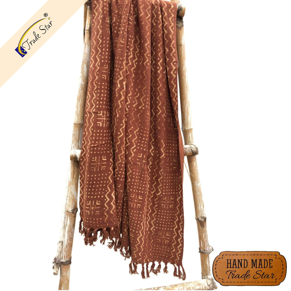 100% Cotton Throw Blanket Hand Block Print Boho Blanket Mudcloth Cozy Throw Blanket for Housewarming Sofa Wedding Gifts for Home Decor (Rust / Alma (120 x 170 Cms))