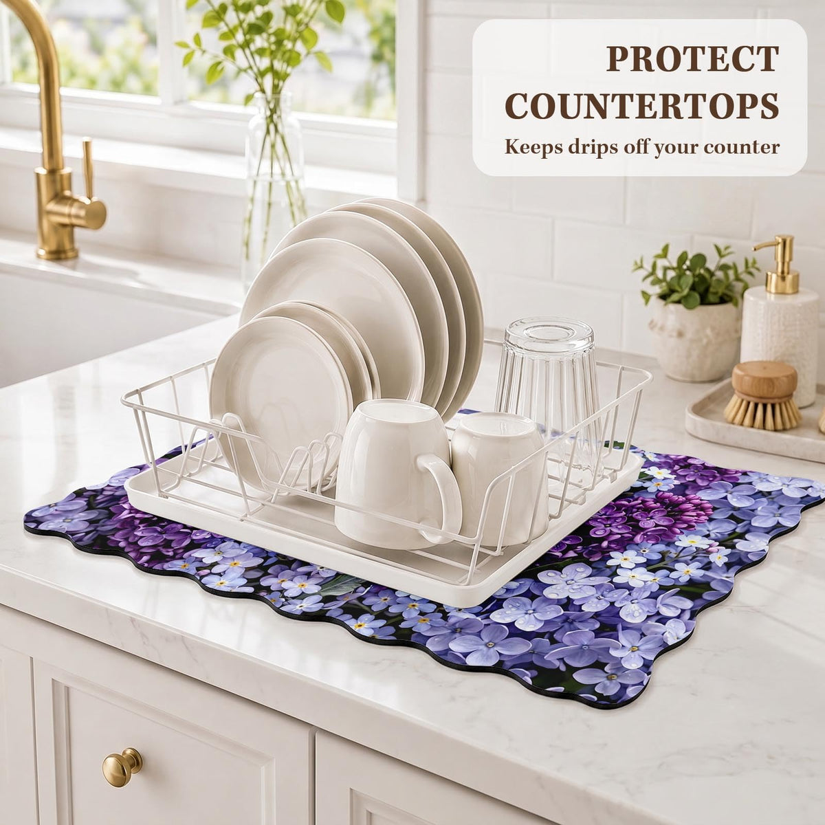 Scalloped Dish Drying Mat 2 (Lavender Lilac / 12x19 inch)