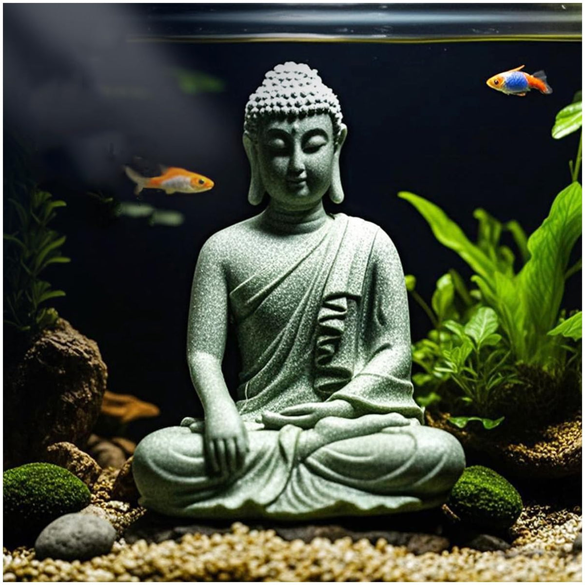 Aquarium Buddha Statue Asian Japanese Fish Tank Decoration Zen Buda Figurines Stone Buddha Sculpture Ornaments for Fish Tank (B)