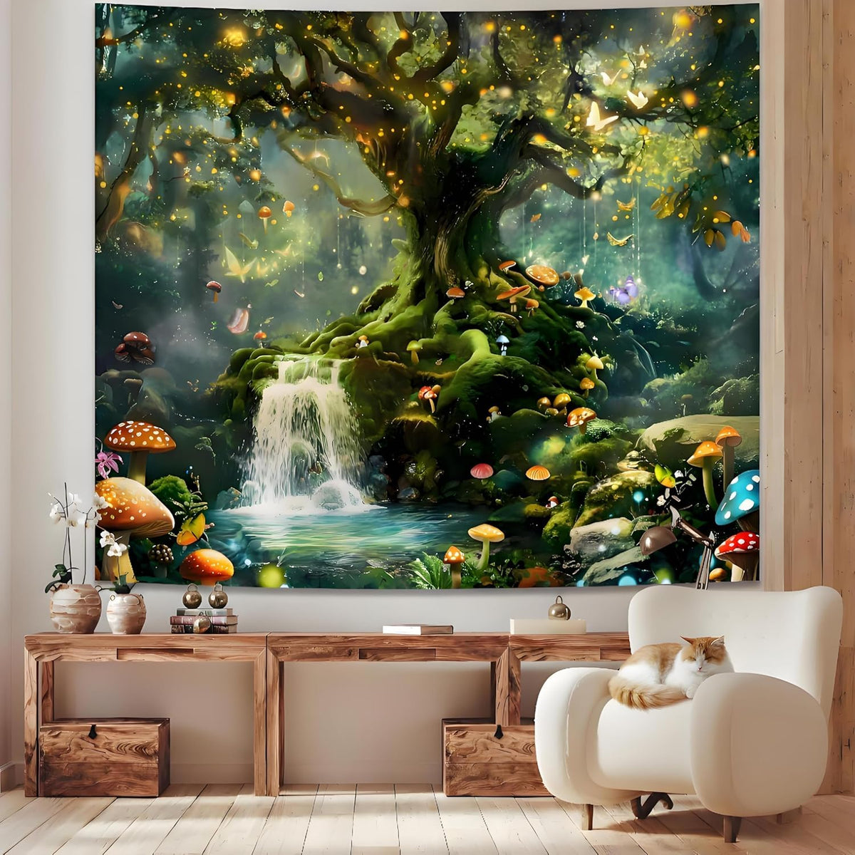 Forest Nature Tapestry Wall Hanging for Bedroom (Green Forest Tapestry / 79"L x 60"W)