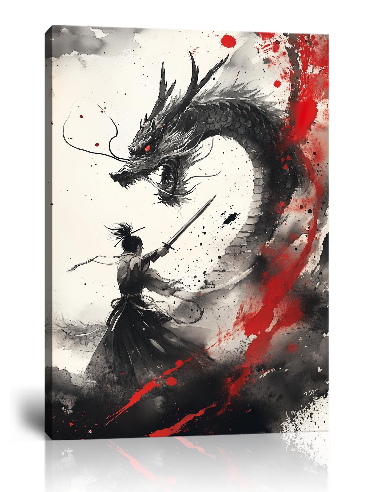 Battle Samurai Black Dragon Canvas Wall Art (12"L x 16"W / Samurai10)