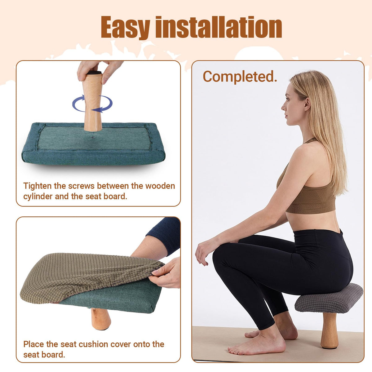 Meditation Bench Kneeling Stool Foldable Wooden Prayer Seat (Brown)