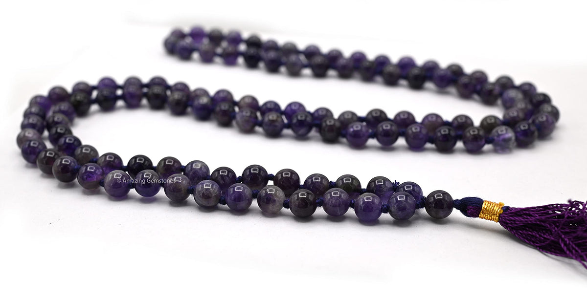 Amethyst Buddhist Prayer Beads Japa Mala with 108 Meditation Beads (Hand Knotted / Amethyst)