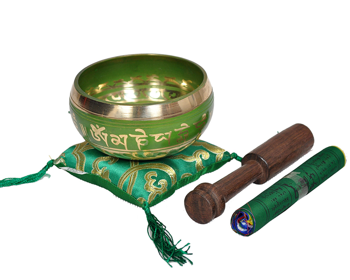 Tibetan Singing Bowl Set By Dharma Store (Green)