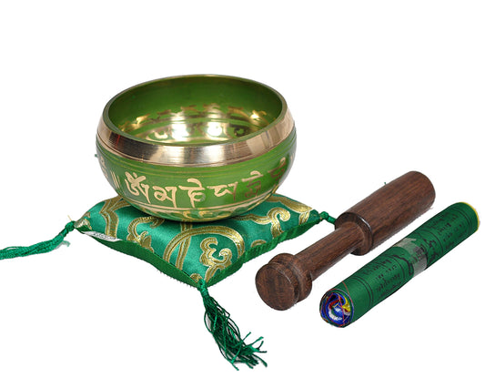Tibetan Singing Bowl Set By Dharma Store (Green)