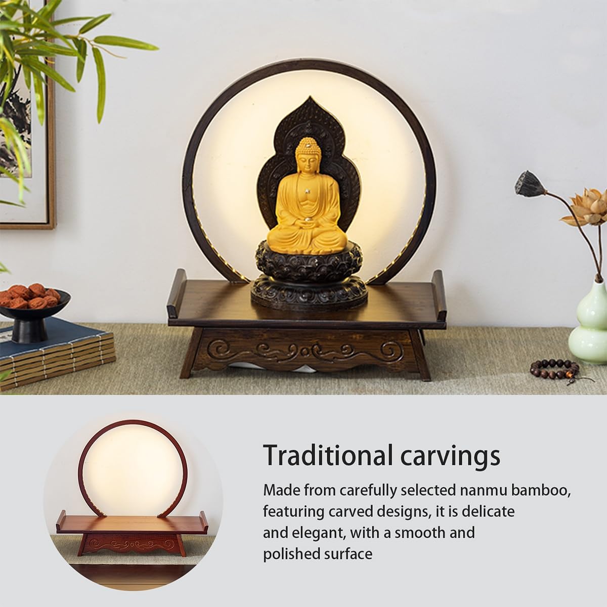 Prayer Altar Chinese Meditation Table (19.7x9x4.3in / Rosewood Color)