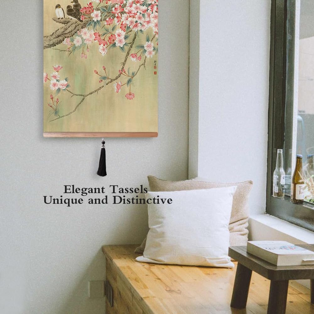 32x14in Asian Scroll Wall Art (Cherry blossoms bloom)