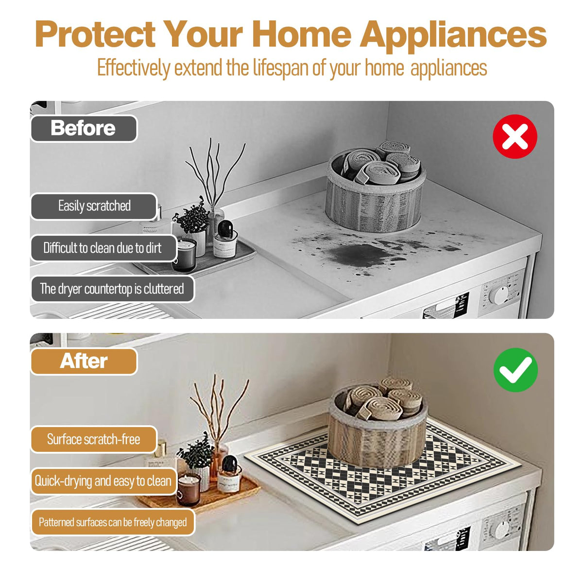 Dryer Top Protector Mat (black white check)