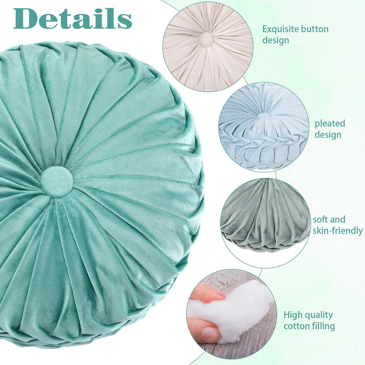 6 Pcs 15" Round Velvet Floor Cushions for Kids (Blue Color)