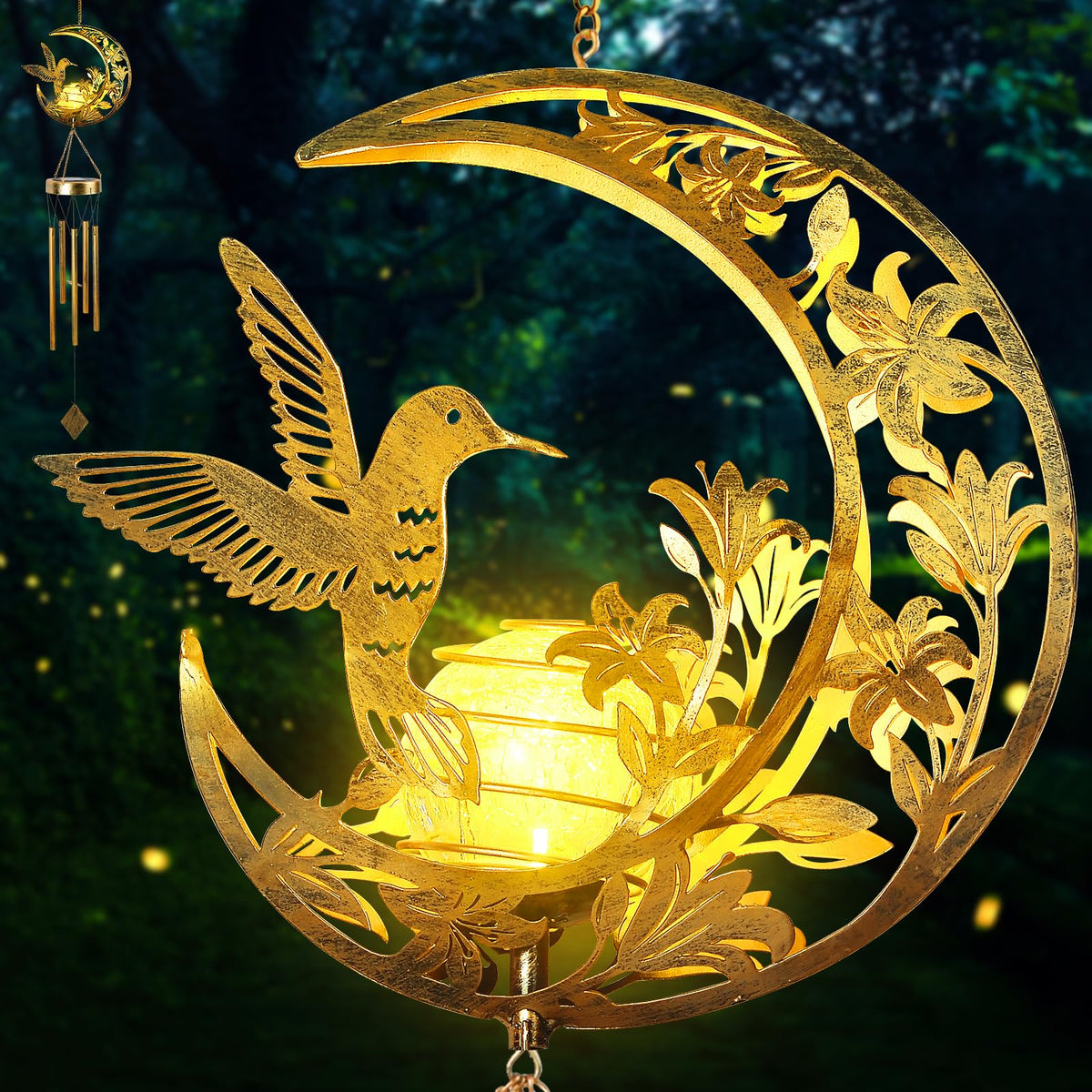 Hummningbird Solar Outdoor Wind Chimes (Moon Hummingbird)