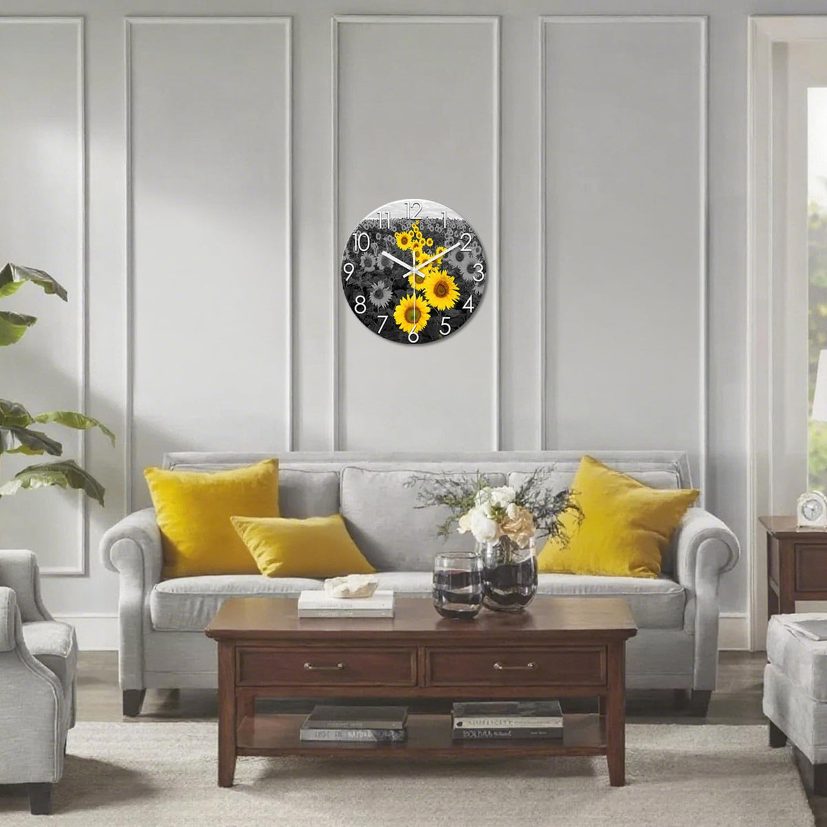 Large Sunflower Kitchen Wall Clock 16 Inch Silent (Yellow1 / 16 Inch)