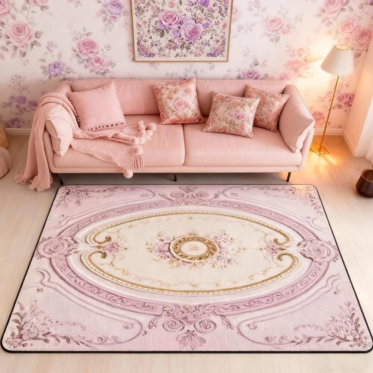 Light Pink Large Area Rug 5x7 Antique Decor Boho Floral Living Room Rug (Light Pink / 4'11" x 6'6" (Rectangular))