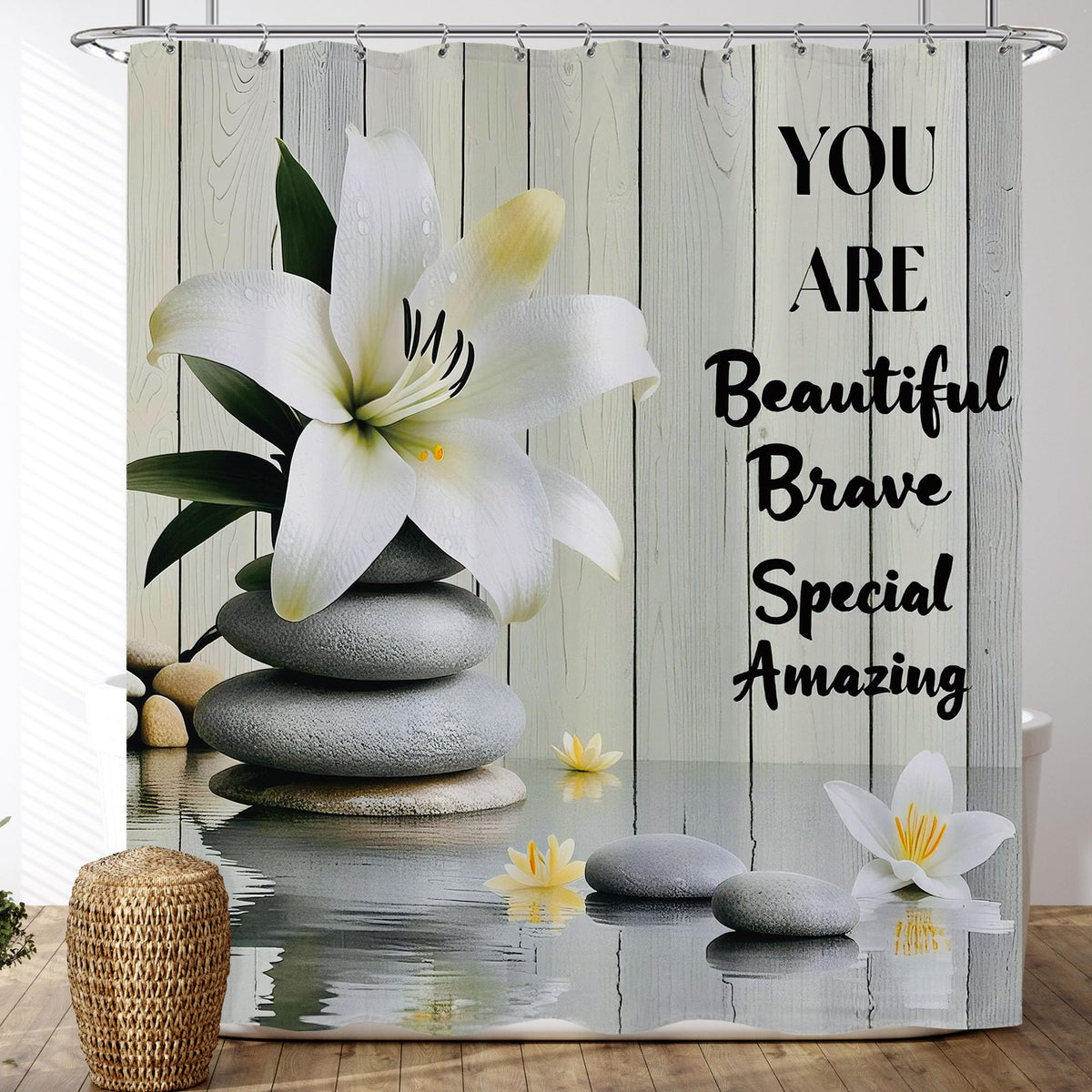 Inspirational Shower Curtain (60"W x 72"L (Pack of 1) / Zen Floral)