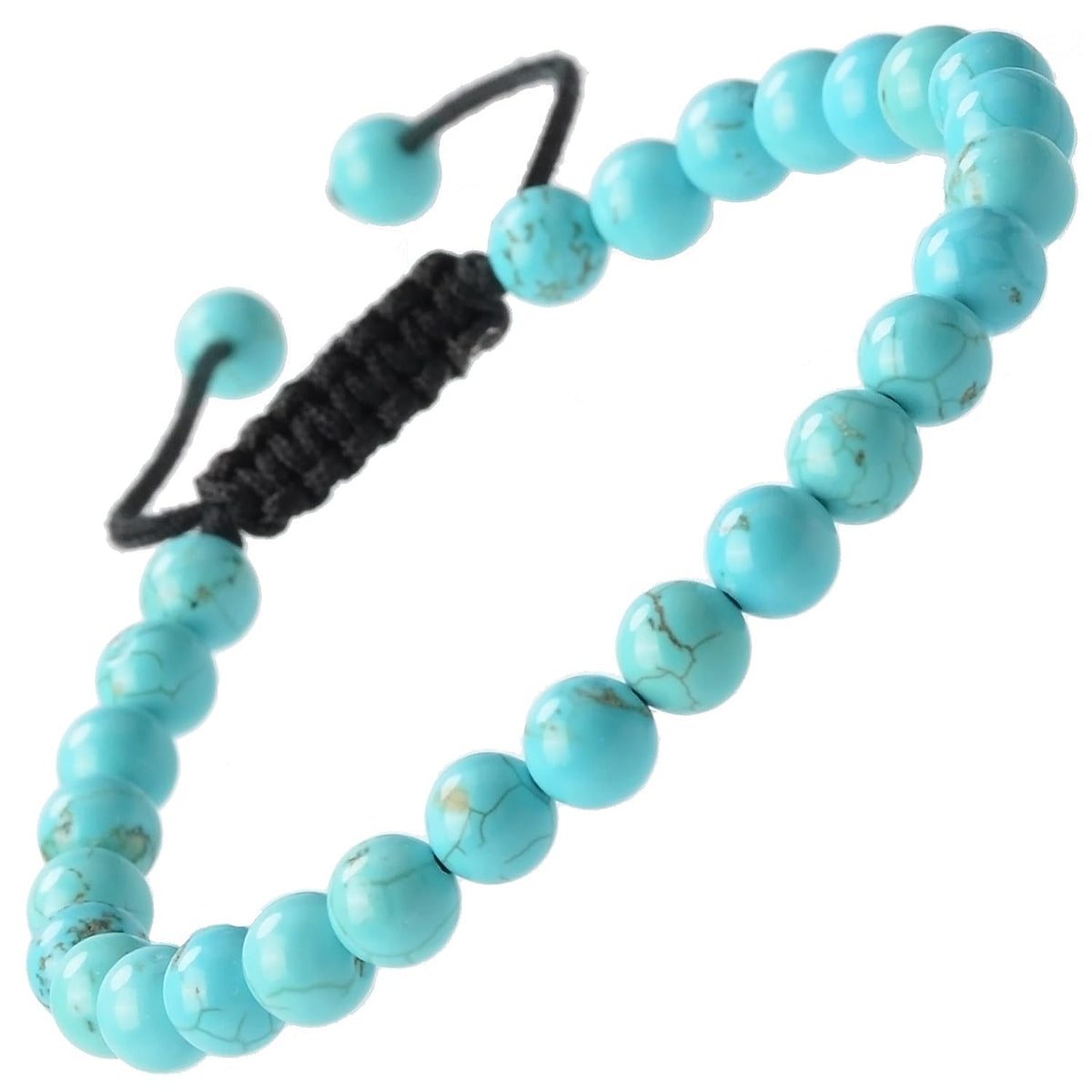 Natural Healing Power Gemstone Crystal Beads Unisex Adjustable Macrame Bracelets 6mm (Blue Turquoise / 6mm)