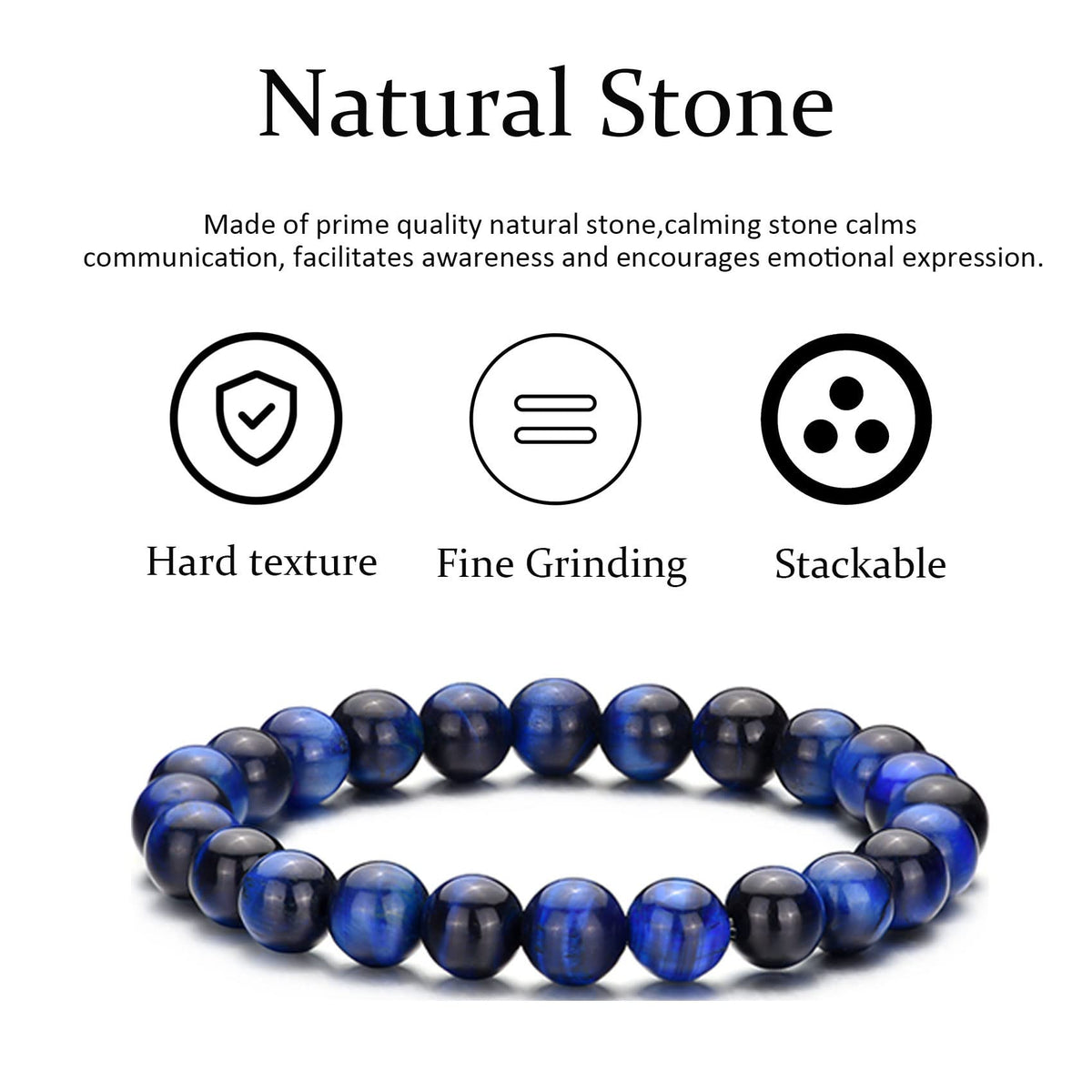 Tiger Eye Bracelet For Men 8MM Natural Stone Beads Bracelet Set Stretch Lava Rock Bracelets Adjustable Black Crystal Beaded Bracelet for Men Women Gifts (3,lava rock,tiger eye,blue)