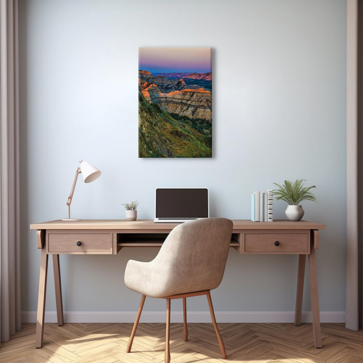 Nature Canyon Landscape Wall Art Western Decor Theodore Roosevelt National Park Wall Paintings American North Dakota Mountain Scenery Pictures Canvas Prints Artwork Bedroom Bathroom Decorations 16x24" (16"L x 24"W / Nature16)