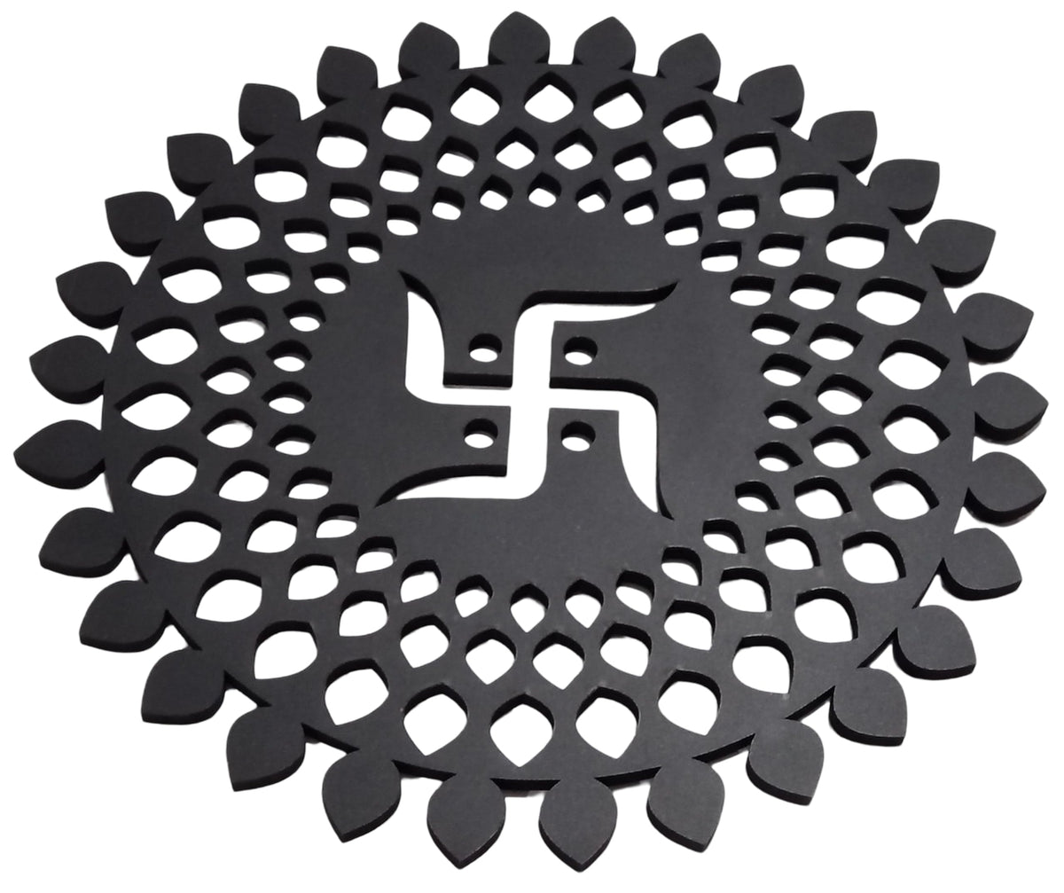 Black Round Decorative Wall Art Mdf Wooden Chakra For Temple (MANDALA -Black / 18"L x 18"W)