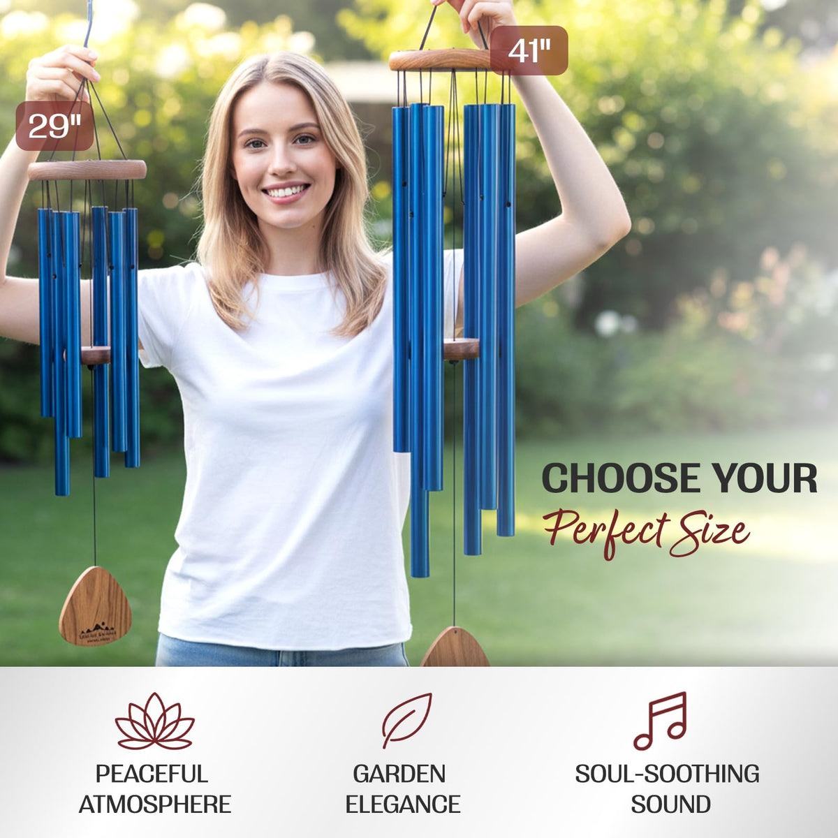 UpBlend 29" Blue Aluminum Wind Chimes for Outside (29")