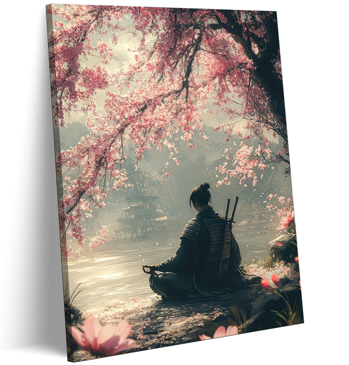 Japanese Sakura Samurai Canvas Wall Art (Sakura Samurai / 36"L x 24"W)