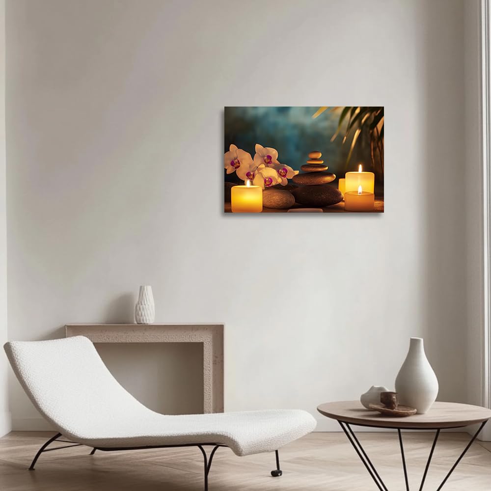 YMXHUANSH SPA Wall Art Decor Candles Canvas Print Orchids & Stones Zen Bathroom Artwork for Yoga Room Bedroom Massage Studio 16x24inch (Orange / 16"x24")