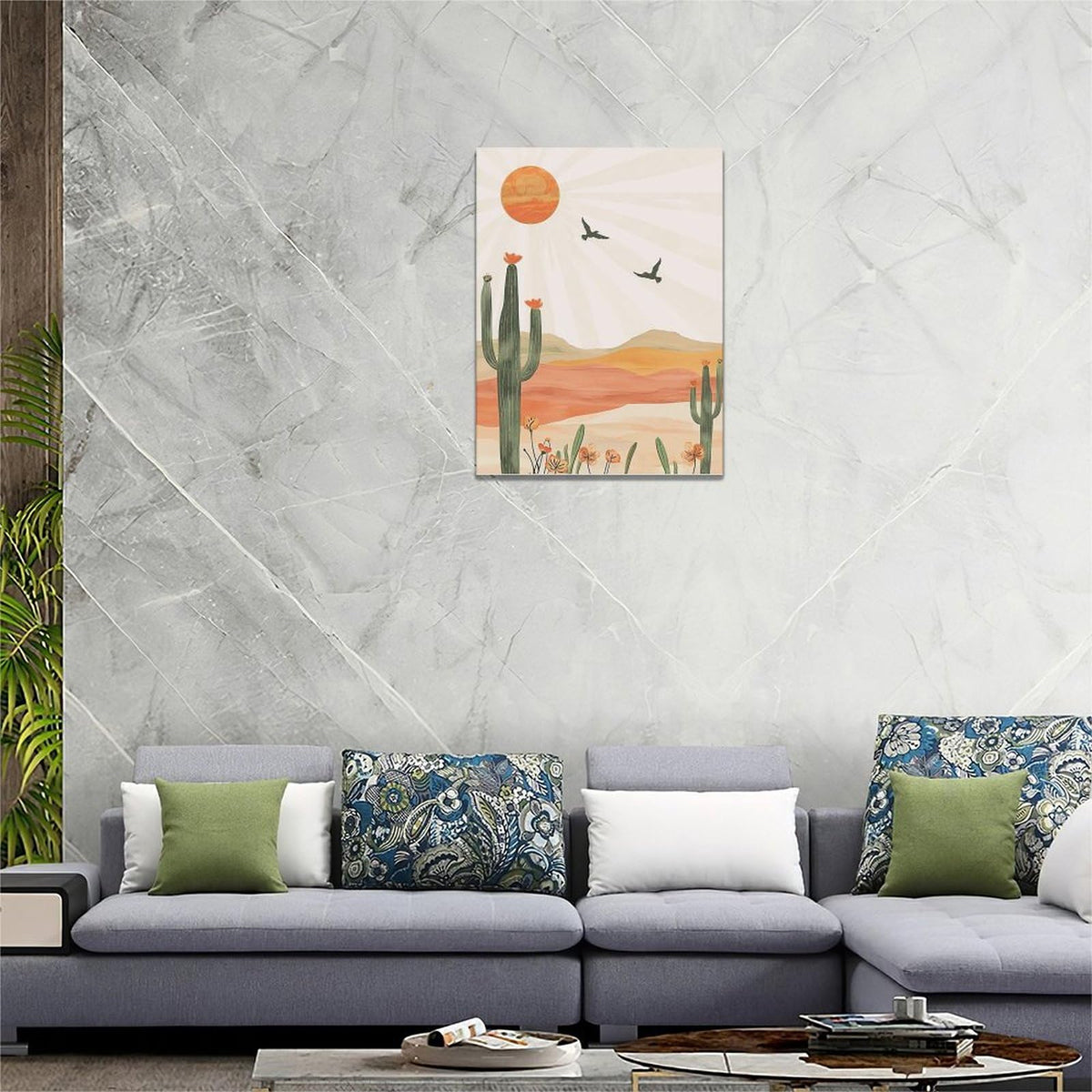 Boho Cactus Wall Art Succulent Desert Pictures Wall Decor Minimalist Nature Canvas Painting Print Home Modern Artwork Decorations Framed for Bathroom Living Room Bedroom Office 12 x 16 inch (16"L x 12"W / Cactus)