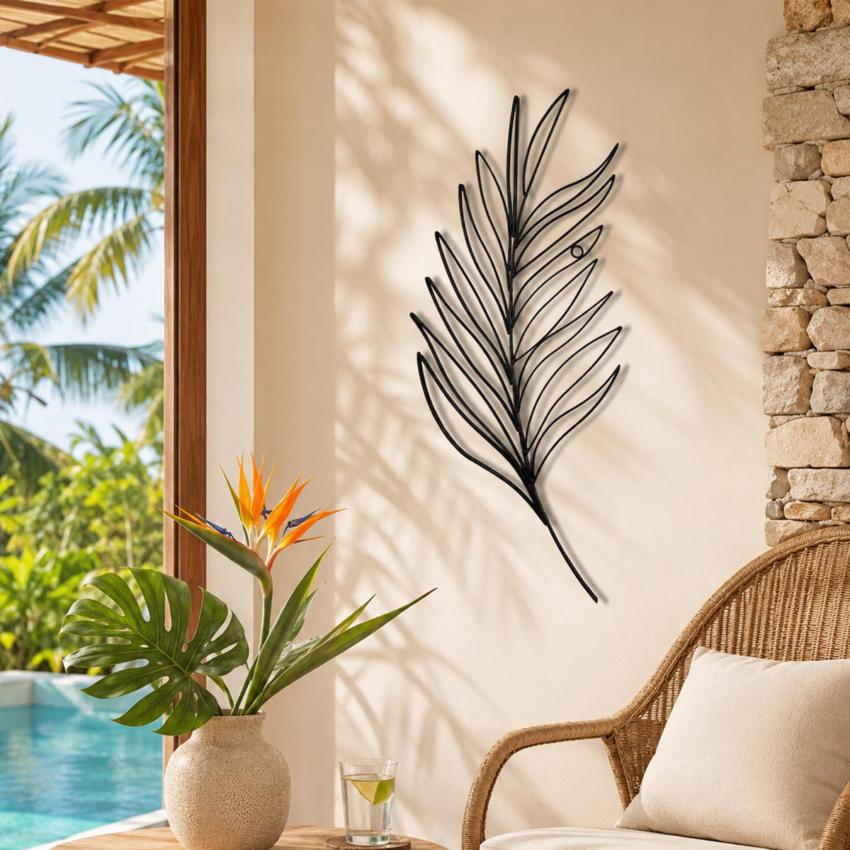 Minimalist Leaf Metal Wall Art (Black Leaf)