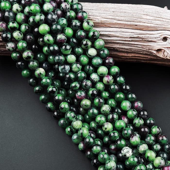 108 Pcs Ruby Zoisite Beads for Jewelry Making 8 MM Colorful Green Imperial Jasper Gemstones Loose Stone Beads (Ruby Zoisite / 8MM, 108pcs)