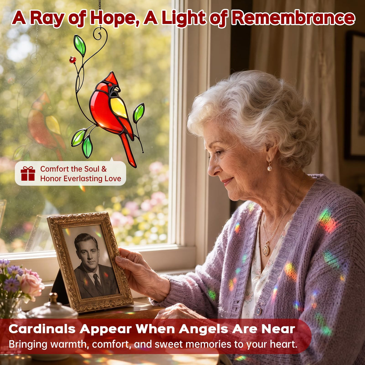 Cardinal Stained Glass Window Hanging Suncatcher (Red-cardinal / Small)